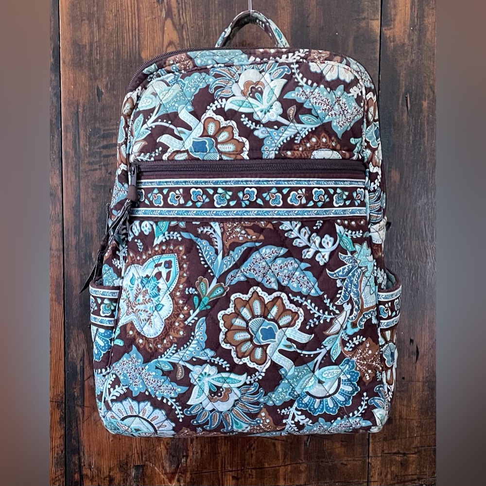 Retired Vera Bradley Quilted Backpack Java Blue P… - image 1